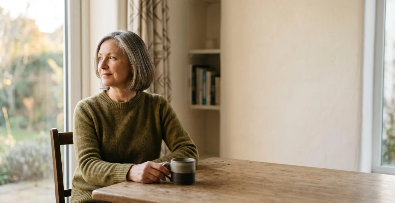 Senior regardant au loin par une fenêtre, symbolisant la transformation d'une période de chômage en droits pour la retraite